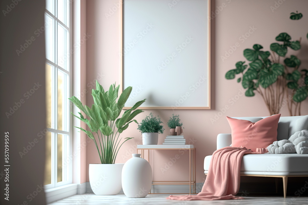 Fototapeta premium Frame mockup in interior.Elegant working space. Picture frame mockup.