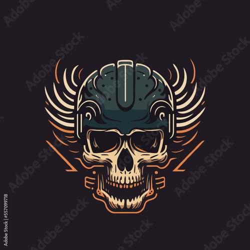 skull in the retro biker helmet vintage motor custom Motorcycle Rider style