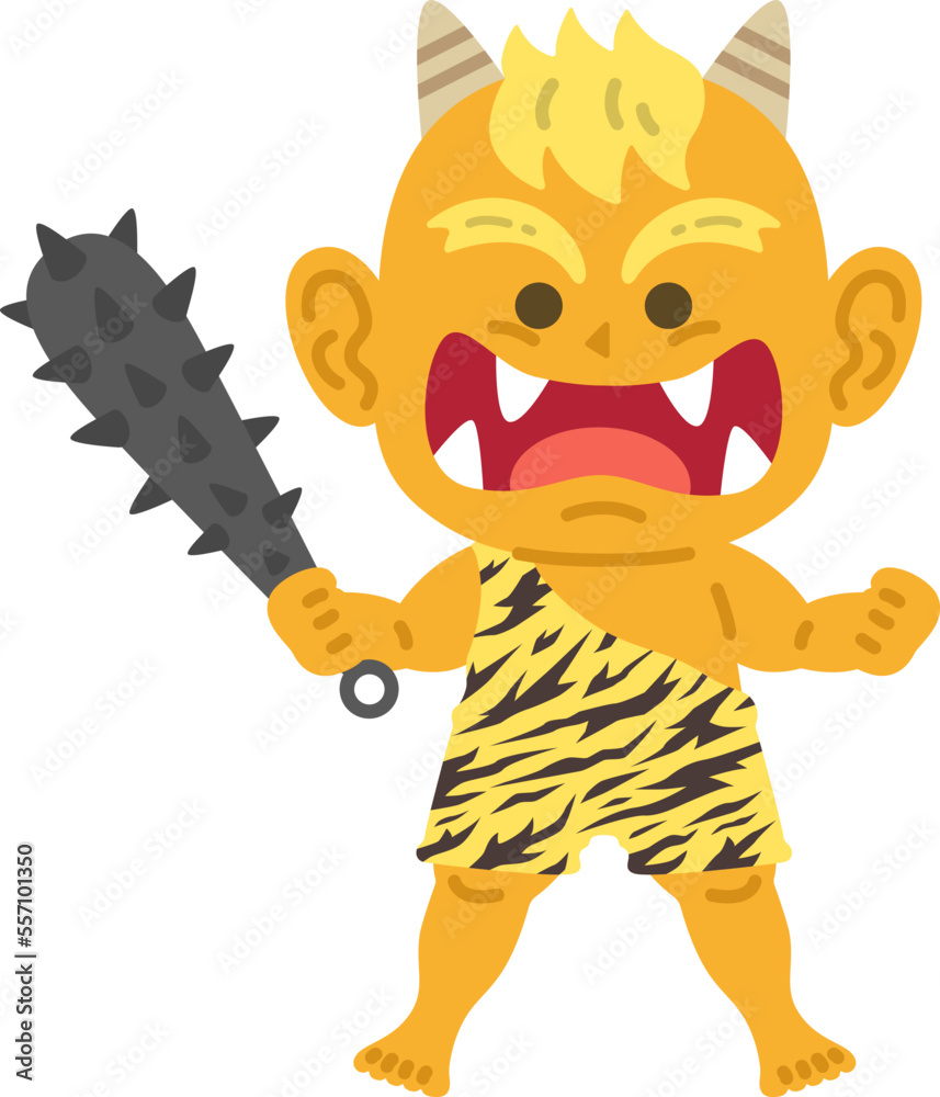 Naklejka premium 金棒を持った、黄鬼のキャラクターのイラスト
