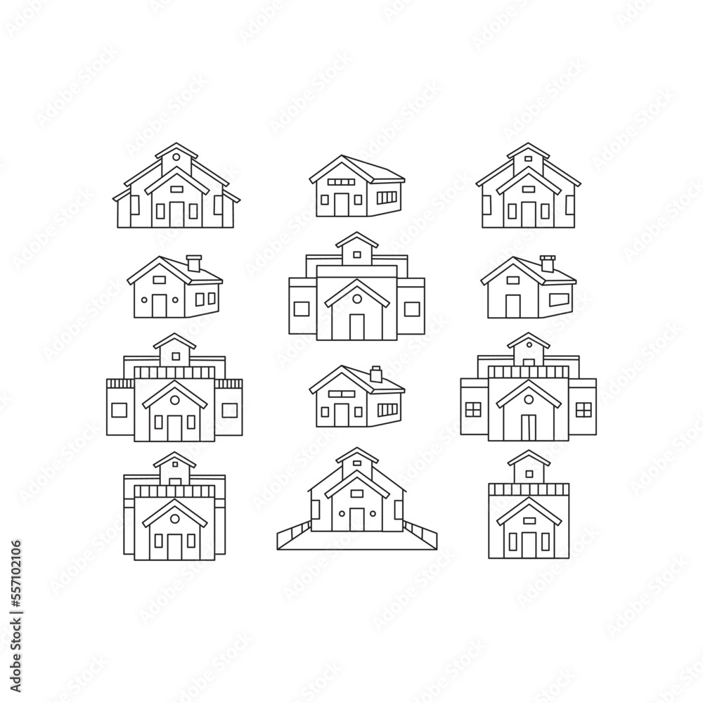 house icon set in flat style. home icon set isolate on white background. Perfect for coloring book, textiles, icon, web, painting, books, t-shirt print. house icon set in flat style. home icon set isolate on white background. Perfect for coloring book, textiles, icon, web, painting, books, t-shirt print.