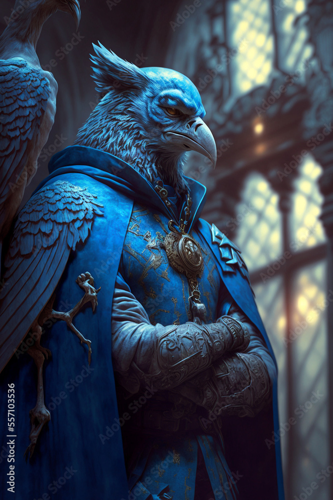 medieval guardian blue hawk generative AI