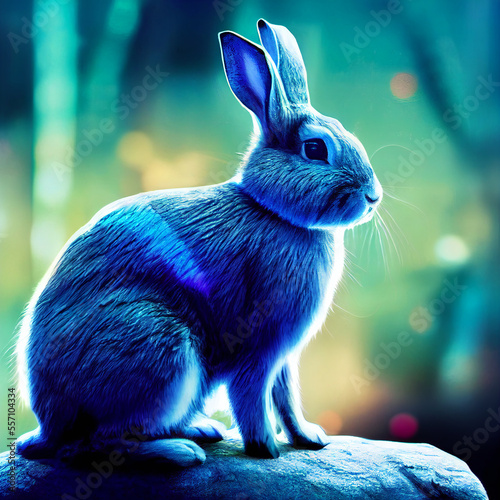 cute animal little pretty blue rabbit portrait from a splash of watercolor illustration