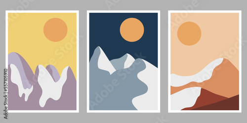 Abstract simple shape of nature mountains in boho style, Minimalist art for home decor wall prints.