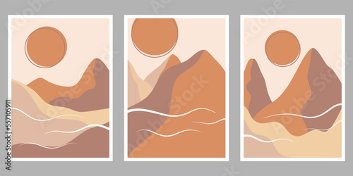 Abstract simple shape of nature mountains in boho style, Minimalist art for home decor wall prints.