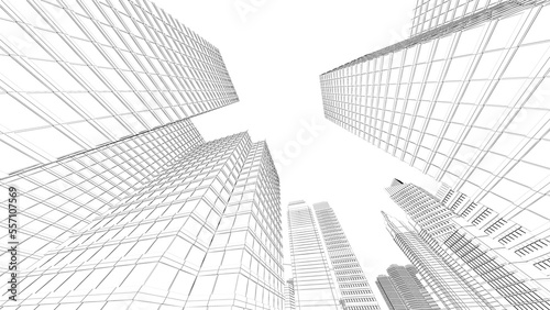 Wireframe Cityscape Low-polygon cities and buildings In the city s business district  a tall structure There are rivers and roads. 3d rendering
