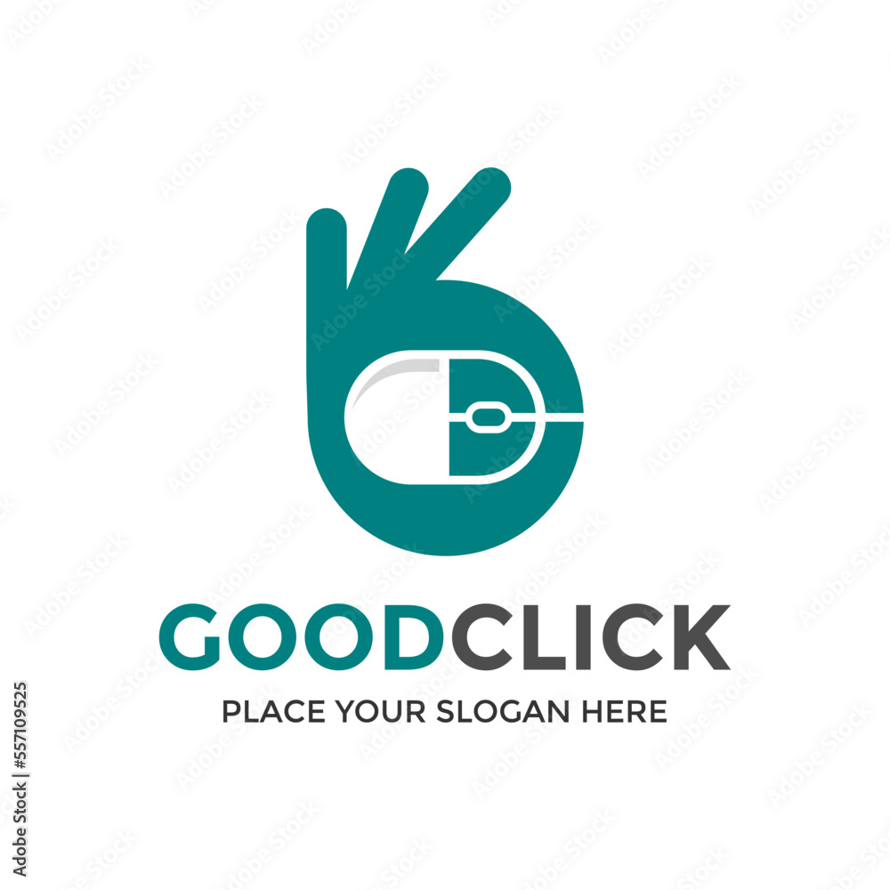 Fototapeta premium Good click vector logo template. This design use mouse and hand symbol. Suitable for technology.