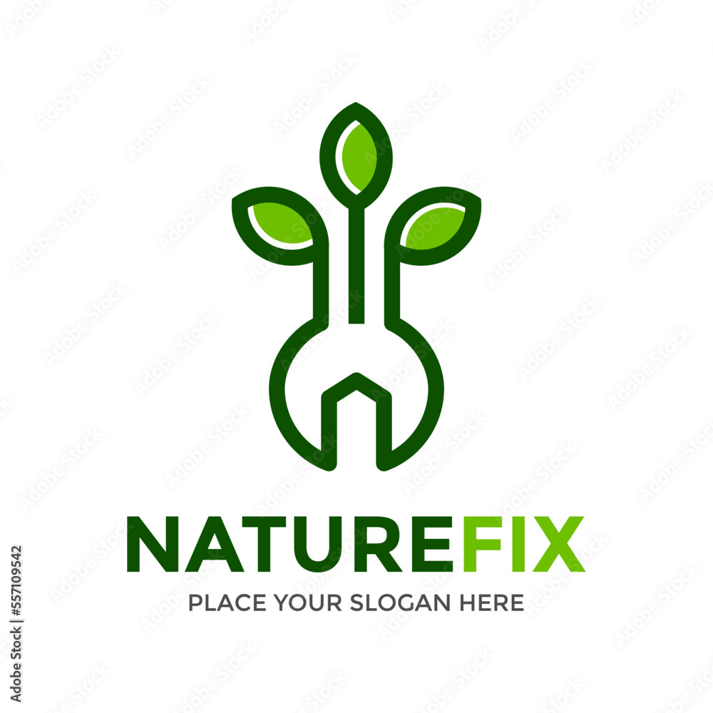 Nature fix vector logo template. This design use wrench and tree symbol. Suitable for repair earth or environment Nature fix vector logo template. This design use wrench and tree symbol. Suitable for repair earth or environment