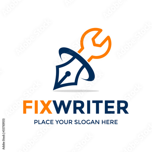 Fix writer vector logo template. This design use pen and wrench symbol. Suitable for art, author.