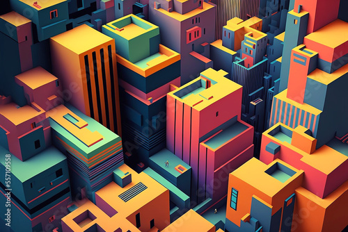Brightly colored maze-like / fantasy city with complex structures and interesting shapes. Art created with generative ai