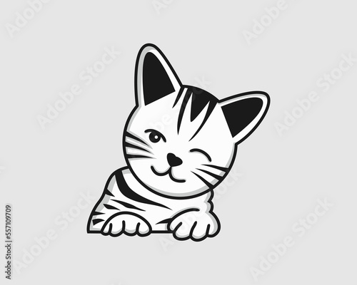 Cute Cat Smile logo designs illustration