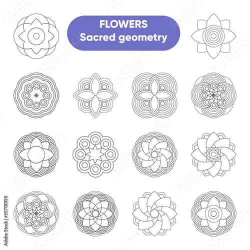 sacred geometry flowers outline shapes vector set