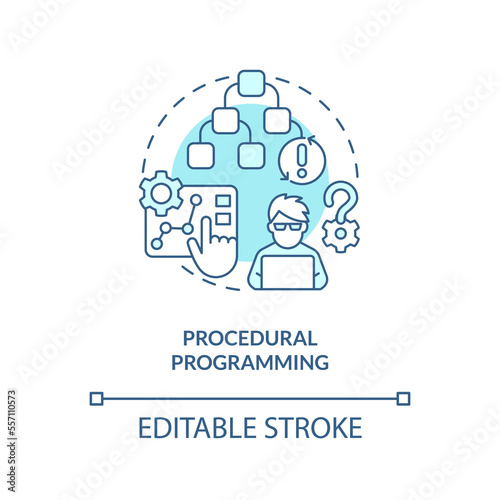 Procedural programming turquoise concept icon. Coding paradigm abstract idea thin line illustration. Sequence of commands. Isolated outline drawing. Editable stroke. Arial, Myriad Pro-Bold fonts used