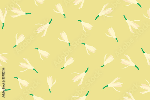 Illustration of chempaka flower with blooming on yellow background.