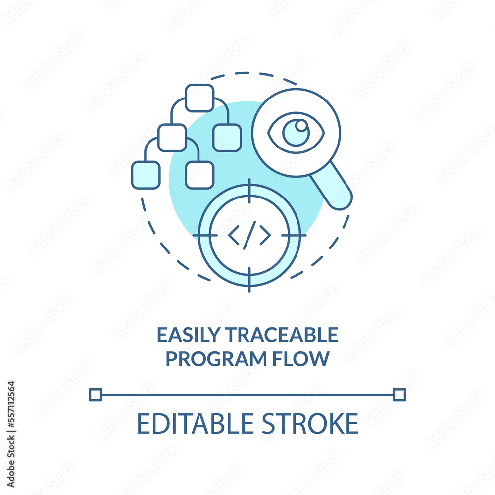 Easily traceable program flow turquoise concept icon. Procedural ...