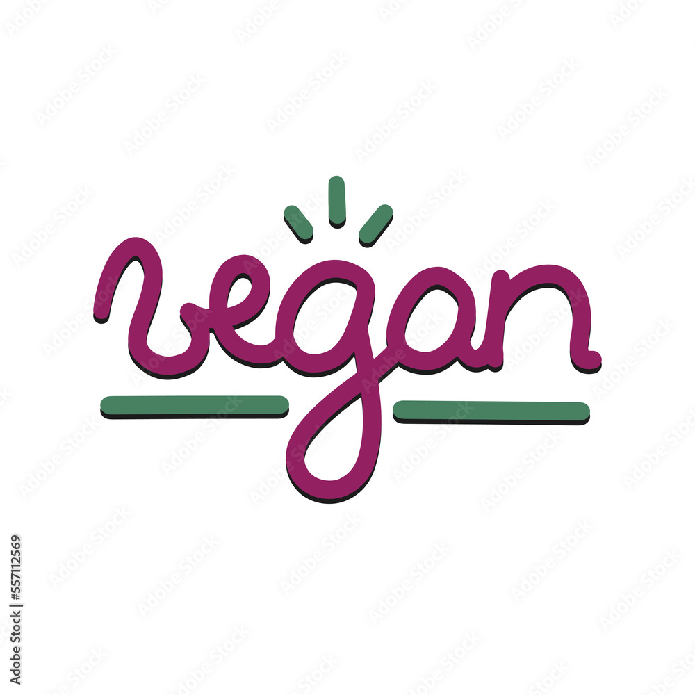 Fototapeta premium Vegan food diet icon. Motivational, hand drawn lettering. 