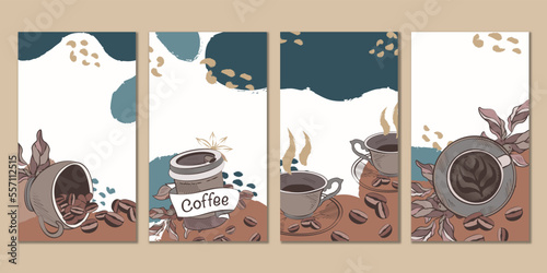 Instagram stories coffee hand drawn paint vector