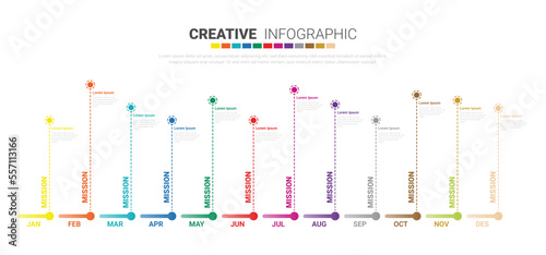 Timeline infographics design vector and presentation business concept with 12 option, Timeline presentation template for 12 month, 1 year