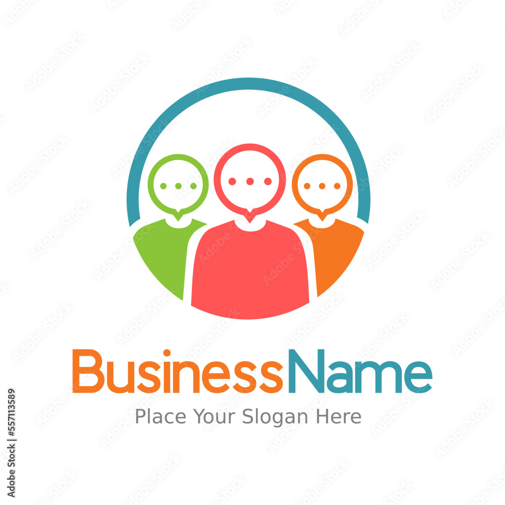 Chat or comment vector logo. People and communication symbol. Colorfull design. This logo is suitable for social, public speaking, conversation, discuss, community, group, charity, meeting, thinking.