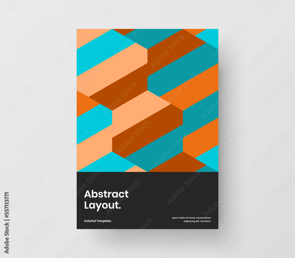 Vivid mosaic pattern brochure illustration. Modern postcard A4 vector design template.