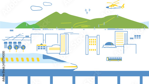 地方都市の長距離電車の止まる駅　イラスト素材	
