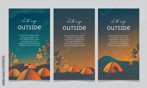 Camping with tent and beautiful night sky. Scenery illustration. Suitable for banners, and posters. 