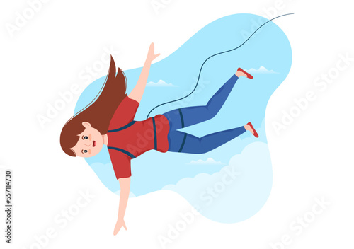 Bungee Jumping Illustration with a Person Wearing an Elastic Rope Falling Jumping From a Height in Flat Cartoon Extreme Sports Vector Template