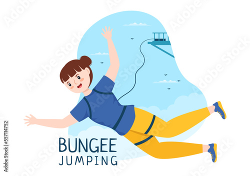 Bungee Jumping Illustration with a Person Wearing an Elastic Rope Falling Jumping From a Height in Flat Cartoon Extreme Sports Vector Template