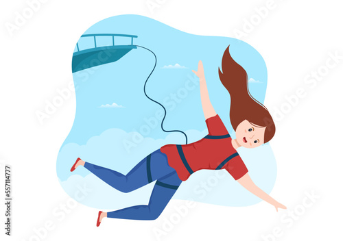Bungee Jumping Illustration with a Person Wearing an Elastic Rope Falling Jumping From a Height in Flat Cartoon Extreme Sports Vector Template photo