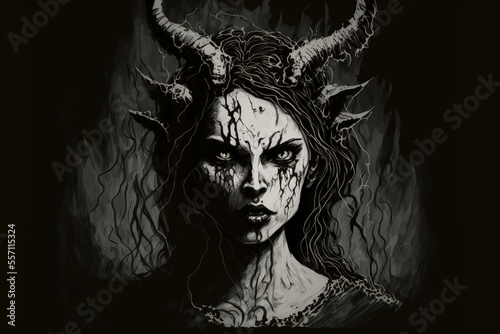 Succubus, a supernatural demon. Evil and seductive female devil. Generative AI. 