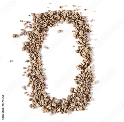 Clods of dry dirt, number 0, zero soil isolated on white, clipping path