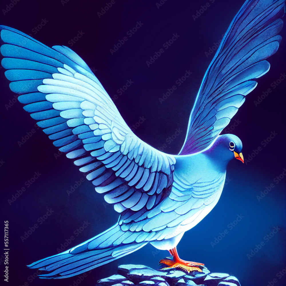 Obraz premium cute animal little pretty blue pigeon portrait from a splash of watercolor illustration