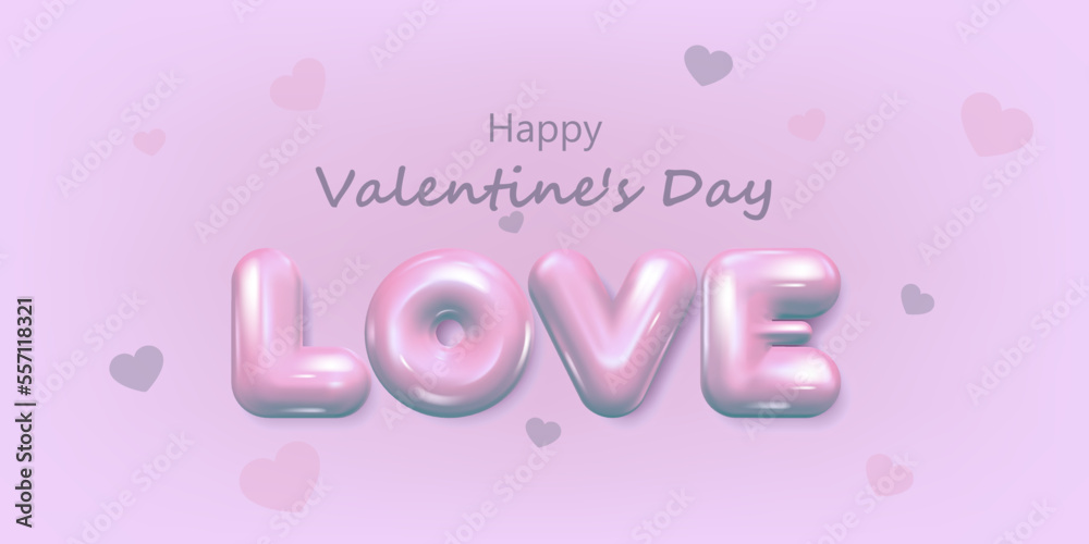 Valentine's Day. Realistic 3d vector design. Happy Valentine's Day sale poster. 3d render objects. Holiday background.