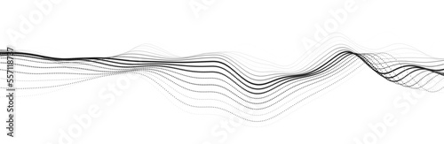 Abstract dynamic smooth wave. Sound wave concept. Futuristic particle flow on a white background. Digital impulse equalizer technology. Vector illustration.
