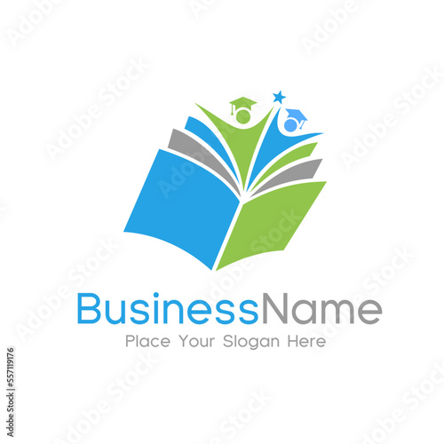 Education student logo. Learning vector with student hat or toga symbol and people. This Graphic is suitable for education, learning, book, teacher, collage, school, university, children and parent.