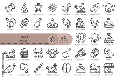 Set of conceptual icons. Vector icons in flat linear style for web sites, applications and other graphic resources. Set from the series - Meat. Editable outline icon.	
