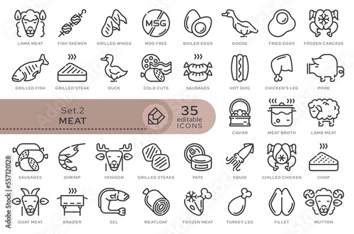 Set of conceptual icons. Vector icons in flat linear style for web sites, applications and other graphic resources. Set from the series - Meat. Editable outline icon. 