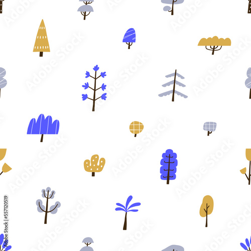 Seamless Scandinavian pattern with childish trees print. Background, repeatin...