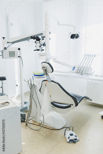 Dental microscope in a modern dental office. Modern dental treatment.