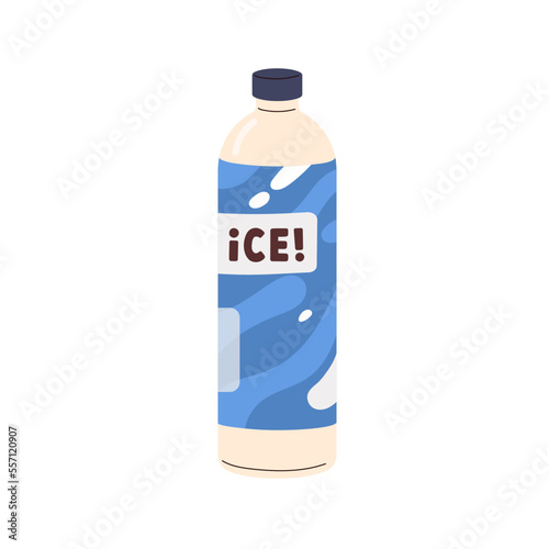 Cold drink, iced lemonade in glass bottle. Fresh cooling summer beverage. Ref...