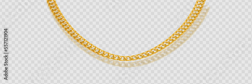 Set of realistic vector golden chains. Vector illustration of gold links isolated on white background