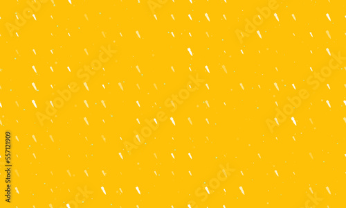 Seamless background pattern of evenly spaced white falling rocket symbols of different sizes and opacity. Vector illustration on amber background with stars