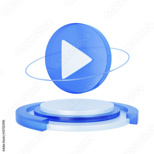3D Play button icon on stage. Business concept