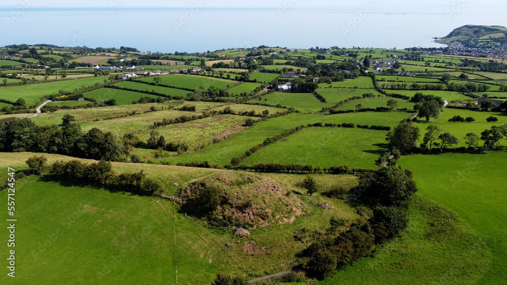 Aerial view of Knockdhu Moat at Cairncastle Co Antrim Northern Ireland Aerial view of Knockdhu Moat at Cairncastle Co Antrim Northern Ireland