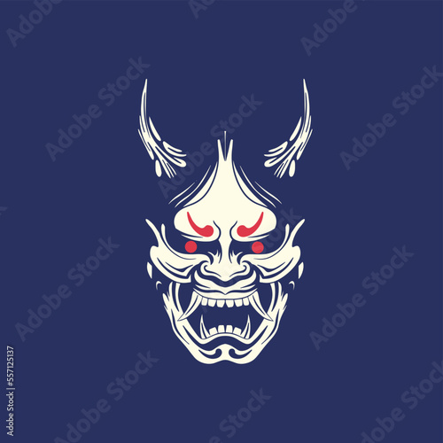 Japanese Demon Oni Mask Logo Design vector illustration,it can be used for shirt design or poster	
