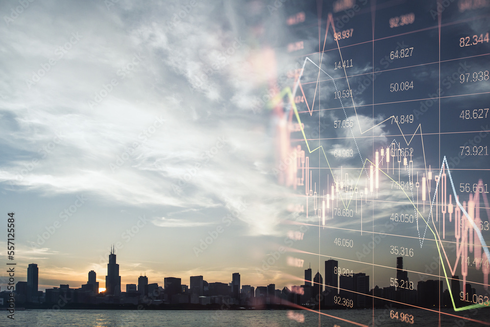 Red Index Image Creative falling red index candlestick graph on blurry city background ...