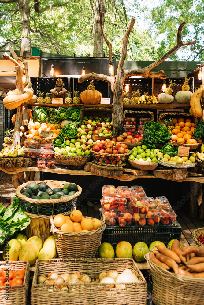 Local outdoor market with a lot of fruits and vegetables