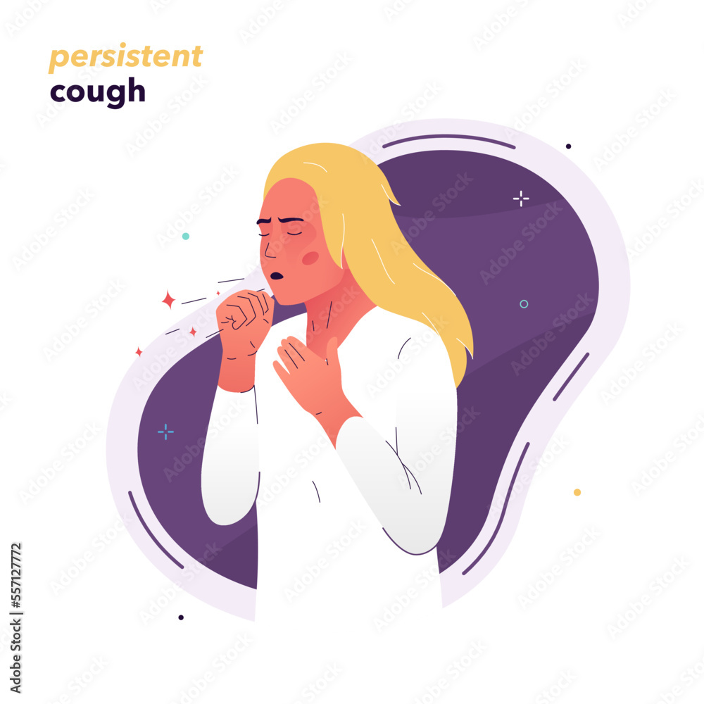 Vector illustration of a girl suffering from a cough. Cough is a