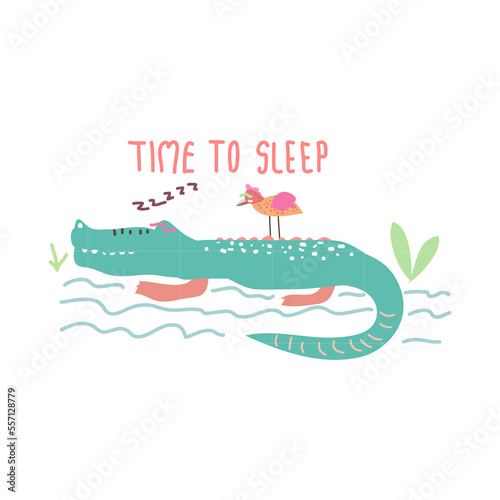 Cute Hand drawn sleeping Crocodile  perfect for T-shirt and wallpaper