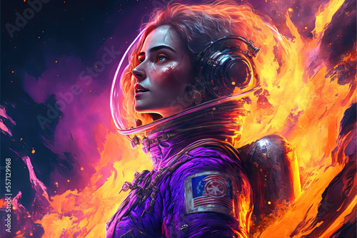 Wondering woman astronaut in space about life