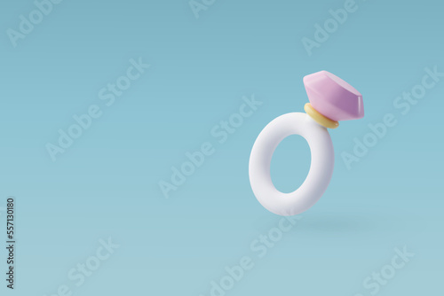 3d Vector Cartoon Ring. Anniversary, Valentine's Day Concept.